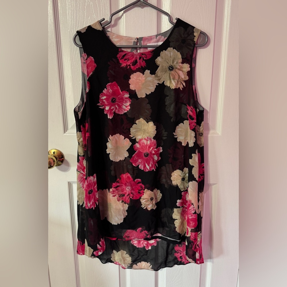 Calvin Klein Floral Sleeveless Blouse - Black, Pink, Cream